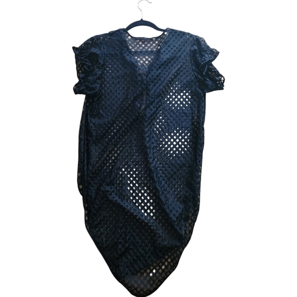 Black Swim Coverup with Stretchy Fabric and Polka Dot Design - Picture 2 of 3